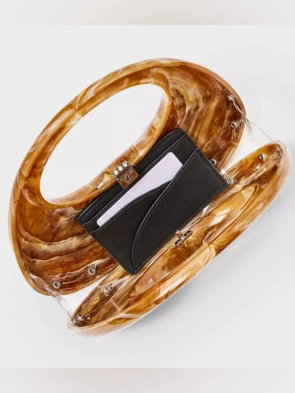 Target A New Day Acrylic Crescent Marble Minaudiere Clutch - Brown